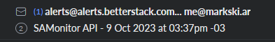 Screenshot displaying an e-mail notification of a downtime incident.